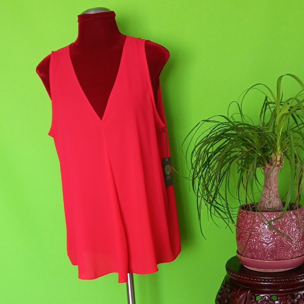Vince Camuto Vibrant Red Sleeveless Blouse, Sz.Lg. NWT